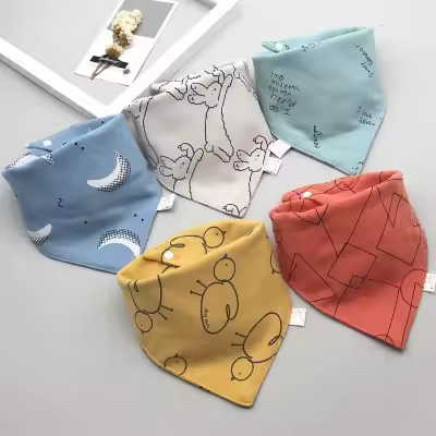 MOV-5PCS/LOT Pañuelos Para Bebé Triángulo De Algodón Con Estampado De Dibujos Animados Toalla De Saliva De Algodón Para Bebés Niños Y Niñas De 1-3 Años Accesorios Para Bebés - 1