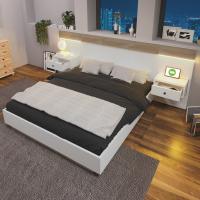 Cama Doble Cama con 2 tocadores LED junto a la noche y Toma USB C 140x200 cm Cama de Madera incluye 2 Mesitas de noche Full Dormitory -- 205x244x90,5 cm (L/AN))/A) juego De Roble Sonoma/Blanco (sin colchón) - details 8