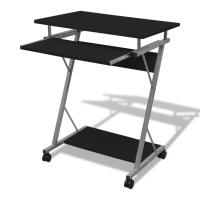 vidaXL Escritorio compacto de ordenador con bandeja de teclado en color Blanco/Negro/Marrón | estructura resistente ideal para salón dormitorio o estudio - details 1