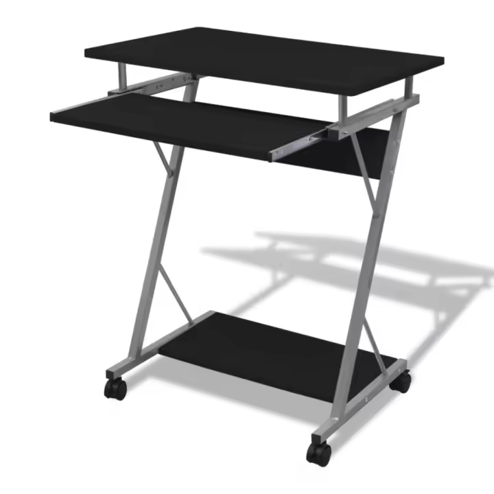 vidaXL Escritorio compacto de ordenador con bandeja de teclado en color Blanco/Negro/Marrón | estructura resistente ideal para salón dormitorio o estudio - 1