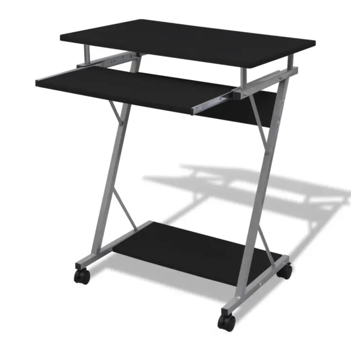 vidaXL Escritorio compacto de ordenador con bandeja de teclado en color Blanco/Negro/Marrón | estructura resistente ideal para salón dormitorio o estudio - 1