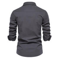 Camisa Militar Estilo Otoño AIOPESON 2023 Para Hombres Algodón 100% Con Bolsillos Color Sólido Slim Casual Manga Larga - details 10