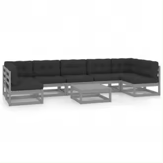VIDAXL set de muebles de jardín de 8 piezas de madera de pino gris con cojines en color antracita - 1