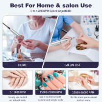 Taladro de uñas eléctrico de 45000 rpm, Lima portátil recargable de uñas, Kit de taladro eléctrico de uñas with Pantalla LCD inteligente para manicura de uñas de gel, pedicura, Cuerpo reflectante, etc. - details 2