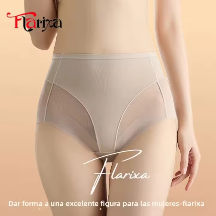 Flarixa Bragas De Malla Con Cintura Alta Para Mujer Shaper Slimming De Seda Hielo Briefs De Encaje Elástico Lencería Femenina - 1