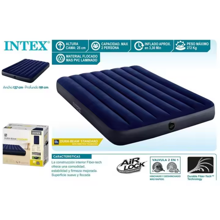 Colchon flocado Dura-Beam Standard Classic Downy - 137X191X25 Cm (Intex 64758) - 1