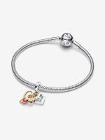 Pandora - Charm Doble Colgante de corazón y Flecha grabable - Plata de Lei, Baño de Oro de 14 K - details 1