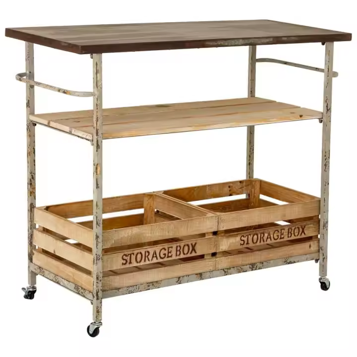 Carro expositor de madera y metal 104.14x43.82x88.9h cm - 1