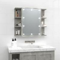 vidaXL Mueble con espejo y luces LED 70x16,5x60 cm en color Blanco/Roble Sonoma/Gris sonoma y más | almacenamiento funcional diseño moderno para baño dormitorio sala - details 3