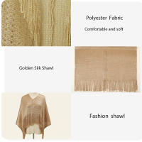 Bufanda De Moda Para Mujer Con Manga Murciélago Y Corte Outfit Dorado Plata Para Fiesta Verano Casual Larga 100*52cm Tassel - details 1