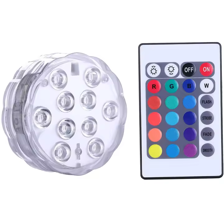 Luces LED Sumergibles Con Control Remoto Y Batería Para Piscina Bañera Tubo De Spa Fountain Vaso De Peces Operadas Por Batería - 1