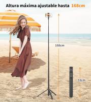 FGNS 168cm Trípode soporte para Teléfono Movil, Palo Selfie con Control Remoto Desmontable para Teléfono Móvil, Tripode Giratorio de 360° Mejorado, Soporte de Trípode de Teléfono Compatible con 4"-7"smartphones - details 1
