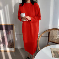 Vestido Largo Casual De Otoño Invierno REALEFT Para Mujer Suéter De Lana Gruesa Con Cuello Redondo Manga Larga Sobremano Suelto - details 8