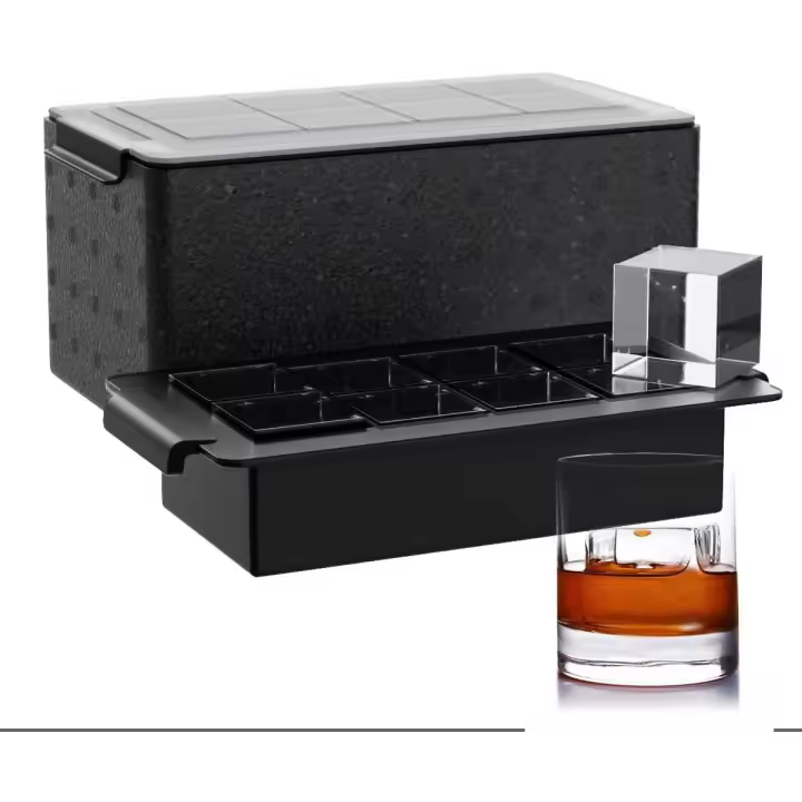 - Bandeja de Cubitos de Hielo Transparente para Whisky: Máquina de 2 Pulgadas, Bandeja Grande de Silicona Cuadrada para Bourbon Old - 1