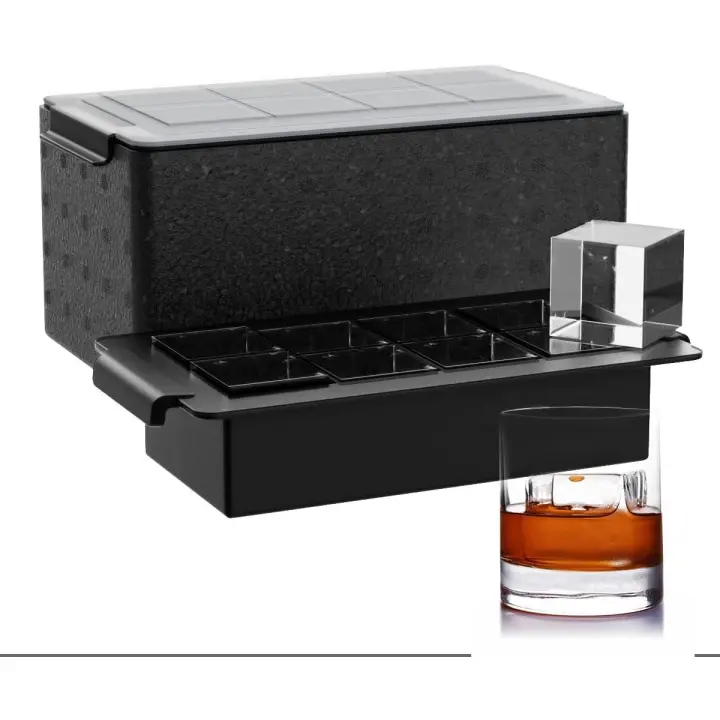 - Bandeja de Cubitos de Hielo Transparente para Whisky: Máquina de 2 Pulgadas, Bandeja Grande de Silicona Cuadrada para Bourbon Old - 1