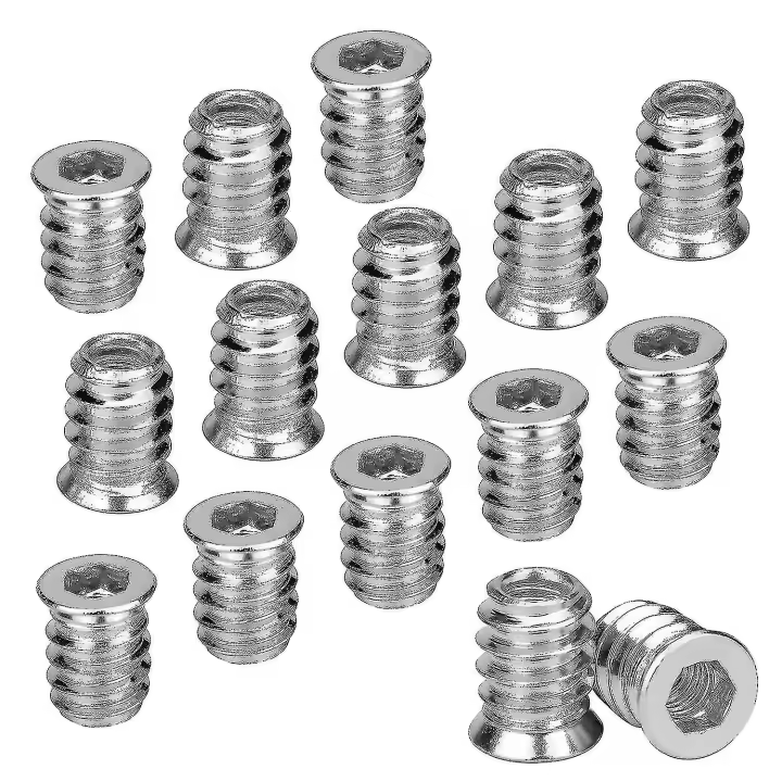 100 tuercas hexagonales roscadas de madera M6 x 15 mm, inserto de tornillo de aleación de zinc, tornillo de cabeza hueca roscada M6, inserto de madera para muebles, sillas y camas de madera. - 1