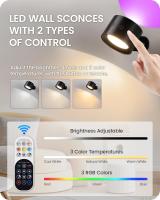 Apliques de pared LED, paquete de 2 apliques de pared con pilas recargables, botones y control remoto, color negro - details 2
