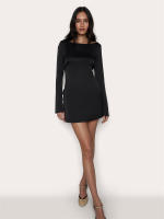 Vestido De Fiesta Corto Para Mujer Fantoye En Satén Con Encaje Espalda Descubierta Cuello En O Manga Larga Ajustado Para Club Nocturno - details 3