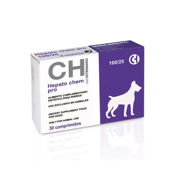 Hepato Chem Pro 100/25 30 comprimidos suplemento hepático para perros de razas pequeñas Chemical Ibérica - 1