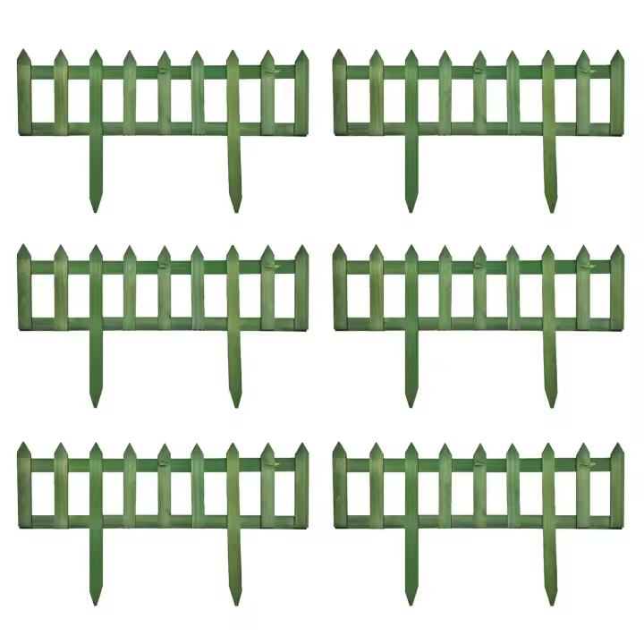 Tradineur - Pack de 6 vallas de madera decorativas de jardín, borde para césped, plantas, flores, decoración de exterior (Verde - 60 x 34 cm) - 1