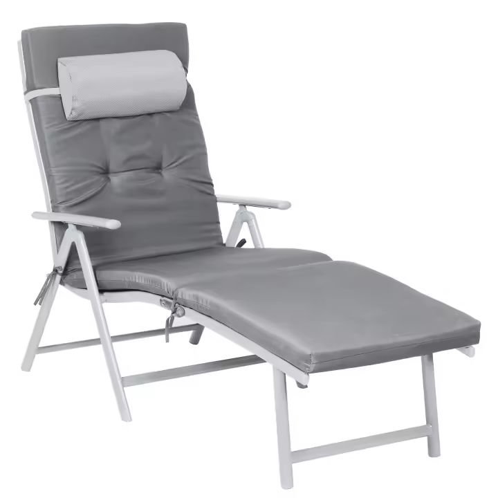 SONGMICS - Silla Larga, baño de Sol con colchón de 6 cm de Grosor, de Aluminio antióxido, Transpirable, reclinable, Carga máxima 150 kg, Negro/Gris Ahumado - 1
