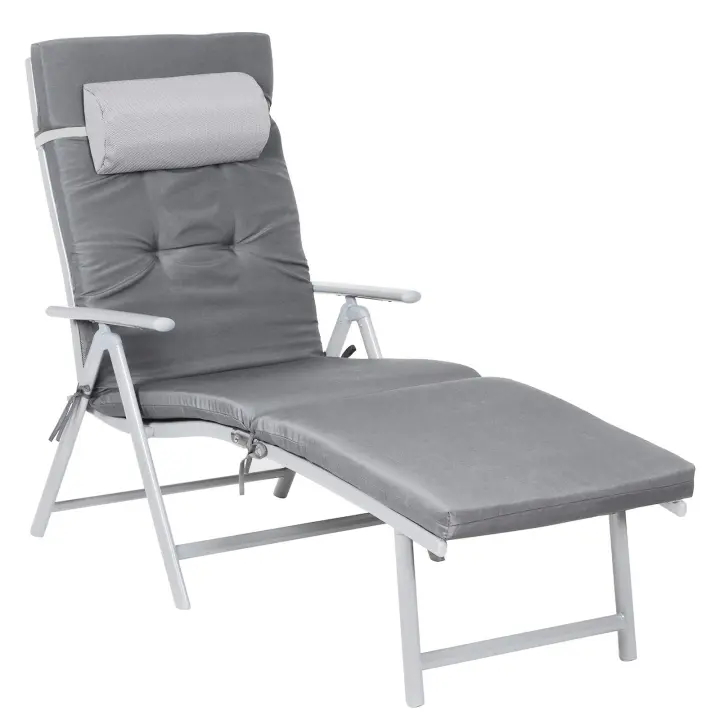 SONGMICS - Silla Larga, baño de Sol con colchón de 6 cm de Grosor, de Aluminio antióxido, Transpirable, reclinable, Carga máxima 150 kg, Negro/Gris Ahumado - 1