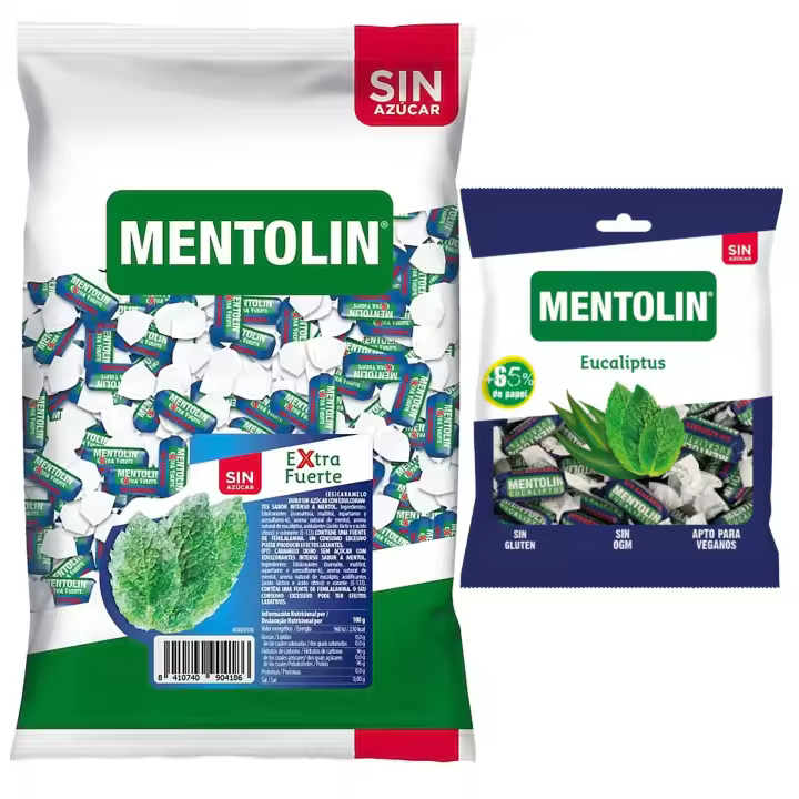 Mentolín caramelos garganta extra fuerte s/a bolsa 1kg y de regalo eucaliptus s/a bolsa 50g - 1