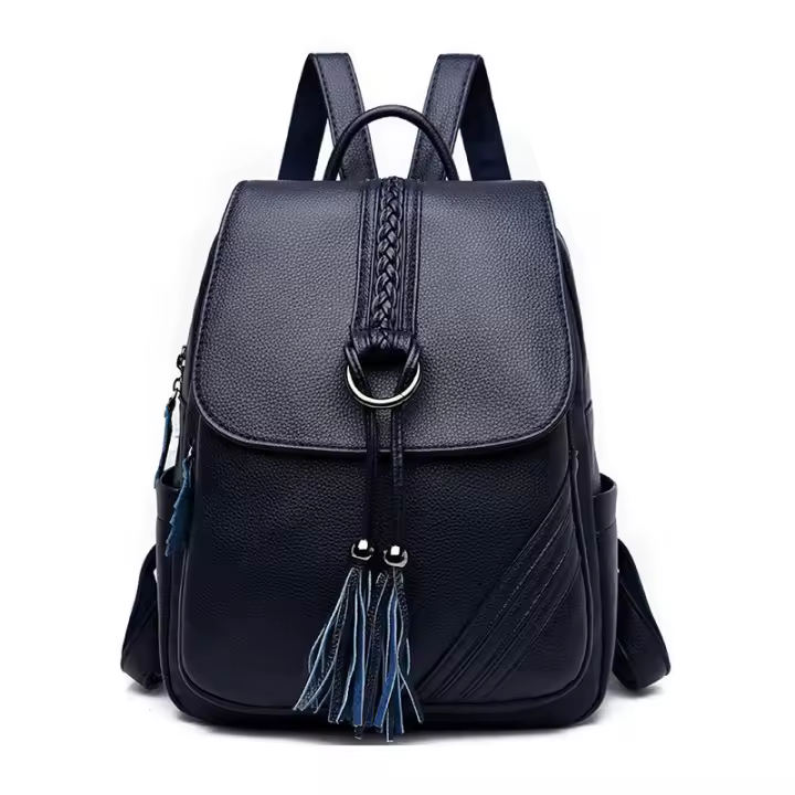 Mochila para mujer, nueva mochila de cuero suave con borlas colgantes, mochila de gran capacidad para estudiantes, mochila de viaje para exteriores - 1