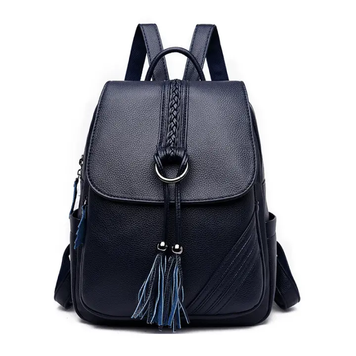 Mochila para mujer, nueva mochila de cuero suave con borlas colgantes, mochila de gran capacidad para estudiantes, mochila de viaje para exteriores - 1