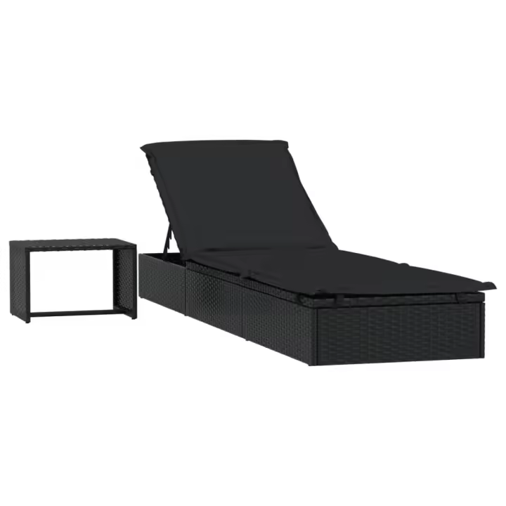 vidaXL Tumbona con mesita ratán sintético negro - 1