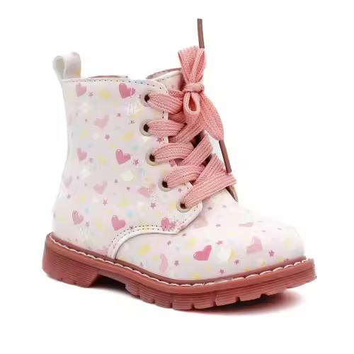 Botas niña corazones coronas BUBBLE KIDS C1231 con cordones en tres colores. - 1