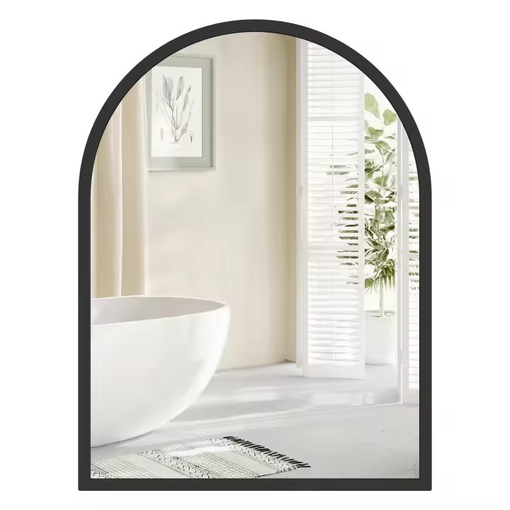 SONGMICS Espejo de Baño, Espejo de Pared, Arqueado, Marco de Aluminio, 40 x 30 cm, Lámina de Seguridad, Montaje Fácil, para Salón, Dormitorio, Negro Tinta - 1