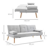 HOMCOM Sofá Cama 3 Plazas, Mesa Abatible con 2 Soportes para Vasos, 181x77x78 cm, Sofá Cama con Respaldo Ajustable, Apertura Clik-Clak, Reposabrazos Desmontables, Patas de Madera, Gris Claro - details 2