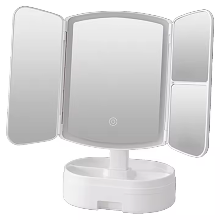 Espejo de Maquillaje de Tres Pliegues con 21 Luces LED y Pantalla táctil Ajustable Espejo Iluminado Tocador Espejos cosméticos de encimera (Blanca) - 1