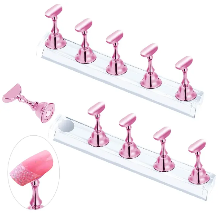 2 juegos de soportes para uñas rosas para exhibir uñas postizas, soporte magnético para practicar uñas pintadas, accesorios para kit de manicura para principiantes. - 1