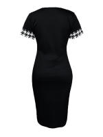 Vestido Elegante Para Mujer LW Con Estampado Cuadriculado Cuello Redondo Manga Corta Largo Hasta La Rodilla Para Oficina Vestido Bodycon De Cintura Natural - details 9