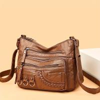 Bolso De Hombro Para Mujer En Cuero PU Vintage Con Varios Bolsillos Bolso De Mano De Alta Calidad Diseño Versátil Rojo Negro - details 2