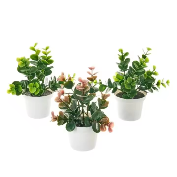 Dcasa Set de 3 plantas artificiales con maceta blanca de plásticode Ø 12x17 cm - 1