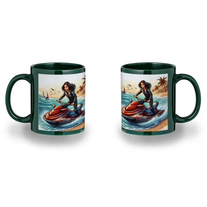 MERCHANDMANIA TAZA COLOR NEGRO RECUADRO deporte agua moto acuatica carrera playa color mug - 1