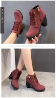 Botas De Tacón Alto Para Mujer Primavera Otoño Invierno Calidad Superior Botines Con Cordones Europeas Zapatos De Mujer PU Suela De Goma Tacón Alto Plataforma - details 3