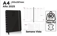 Yumo House - Agenda 2025 vista semanal, A4 21x29.70cm, Tapa PU Negra, A4 planificador 2025, Nota, Contacto, calendario anual 2025 2026 - details 0