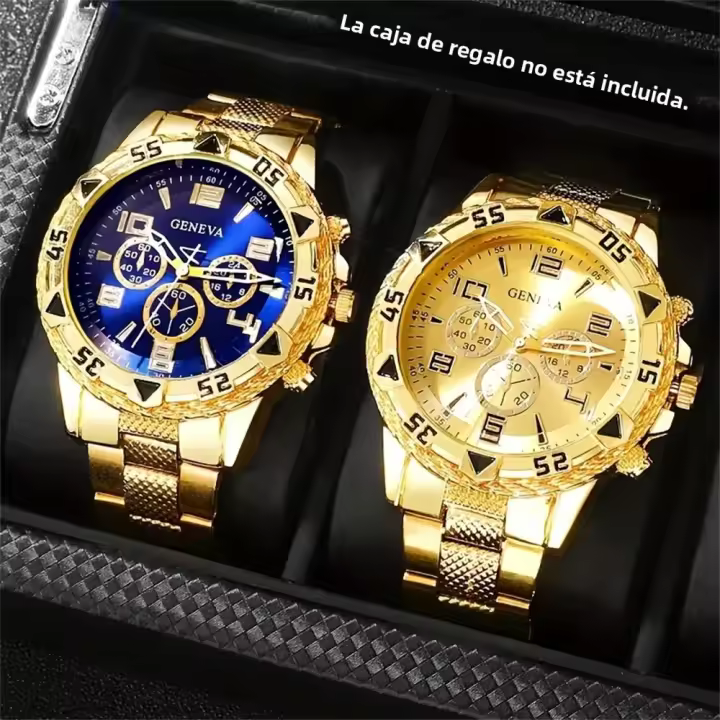 Reloj De Negocios Para Hombre 2pcs/set Con Dial Arábigo Y Correa De Acero Reloj De Cuarzo Moda Y Casual Sin Caja - 1