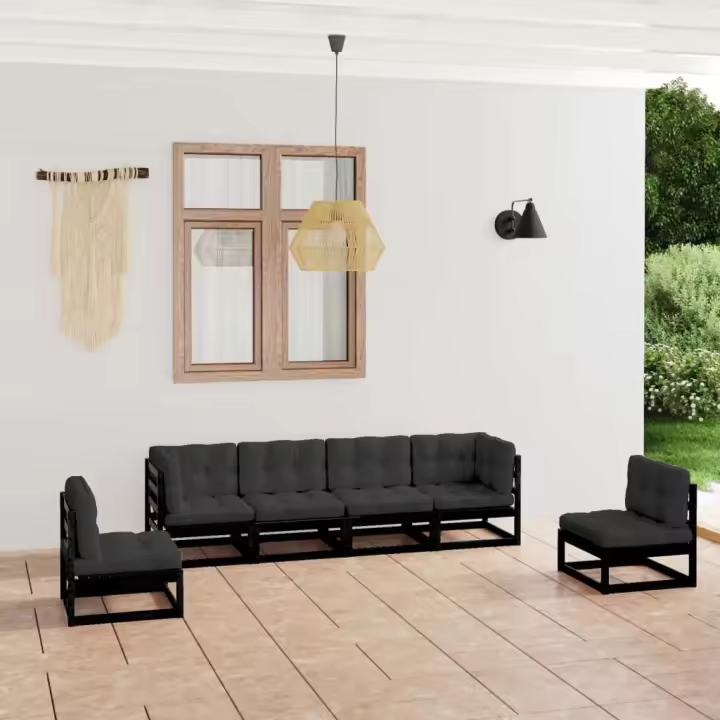 vidaXL Juego de muebles de jardín 6 pzas y cojines madera pino maciza - 1