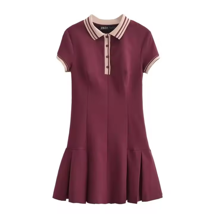 Vestido Mini Elegante Para Mujer TRAF Otoño 2024 Estilo Británico Chic Casual Manga Corta Cierre Pullover Silueta Trumpet/Mermaid - 1