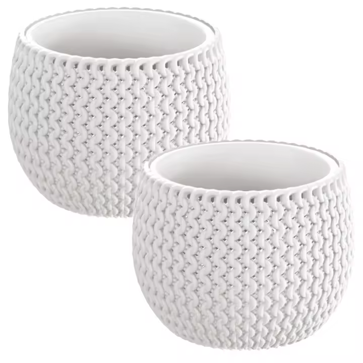 2x Maceta redonda WELLHOME con deposito Splofy Bowl de plastico en color blanco 18 (largo) x 18 (ancho) x 13 (altura) cm - 1