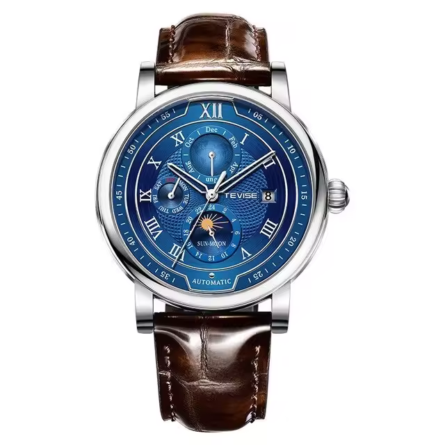 Reloj Mécanico Para Hombre LIGE 2024 Lujo Cuero Impermeable Con Fase Lunar Automática Resistentes Al Choque Y Sorpresa Display De Mes Y Día Completo - 1