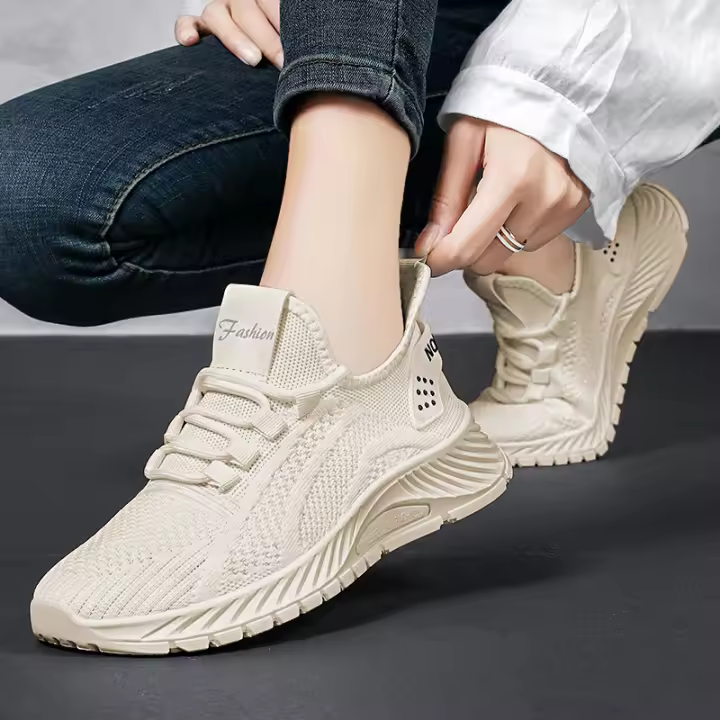 Zapatillas De Correr Para Mujer Beige Con Cordones Deportivas Ligeras Antideslizantes Cómodas Para Gimnasio Trabajo Y Uso Casual - 1