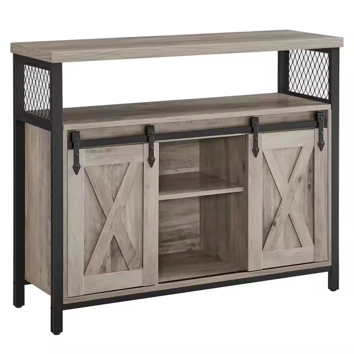 VASAGLE Aparador, Armario de Cocina, Armario de Almacenamiento, con 2 Puertas Correderas, 33 x 100 x 80 cm, Estantes Ajustables, para Salón, Greige Melange y Negro Tinta/Gris Ahumado y Negro Tinta/Marrón Rústico y Negro Tinta/Marrón Turquesa y Negro Tinta - 1