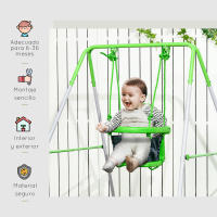 Outsunny Columpio Infantil de Acero Columpio para Niños de 6-36 Meses con Respaldo y Cinturón de Seguridad para Interiores y Exteriores Carga Máx. 25 kg 122x146x122 cm Verde - details 3