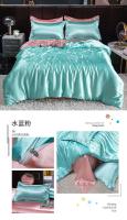 Juego De Cama De Lujo En Seda De Hielo Con Fundas De Almohada Y Funda De Edredón Satinado Textil Doméstico De Alta Gama Color Sólido - details 19